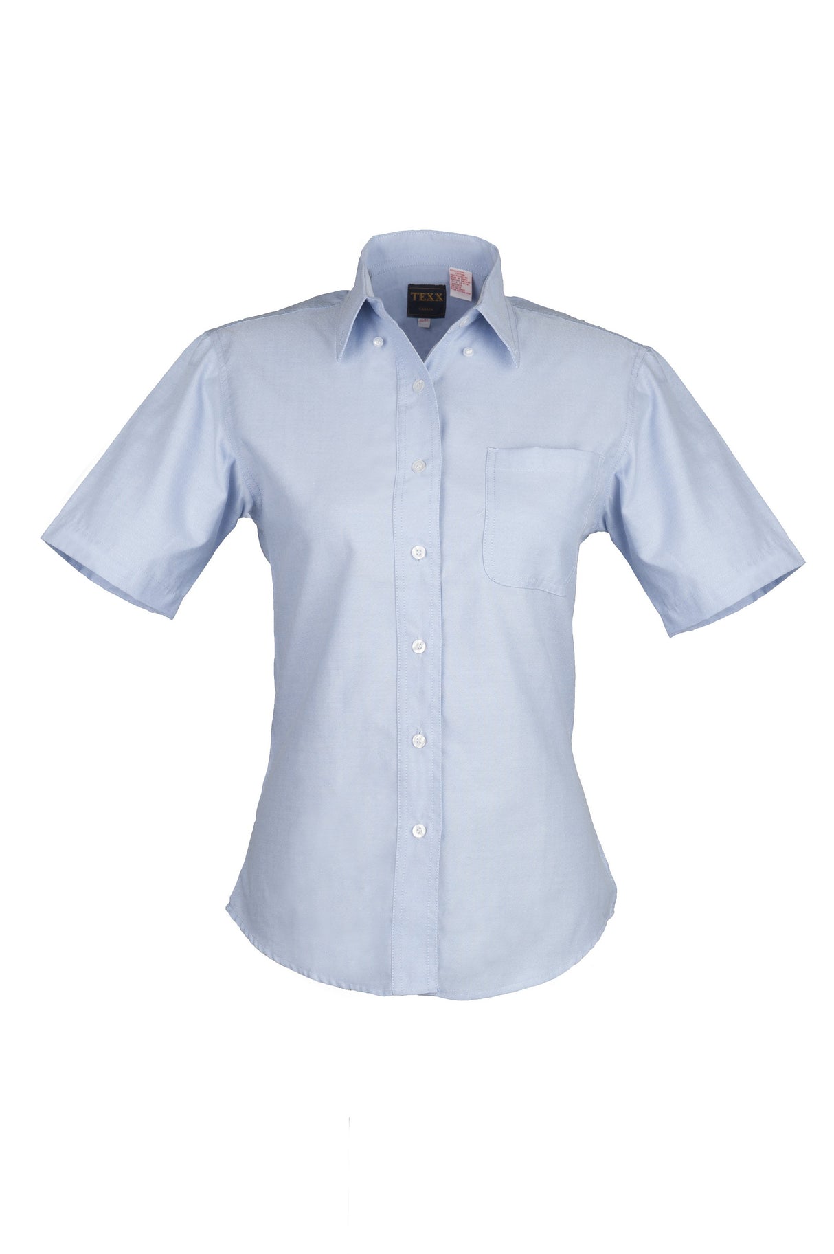 Ladies Cotton Blend Oxford Short Sleeve Shirt (Blue) (XS-3XL)