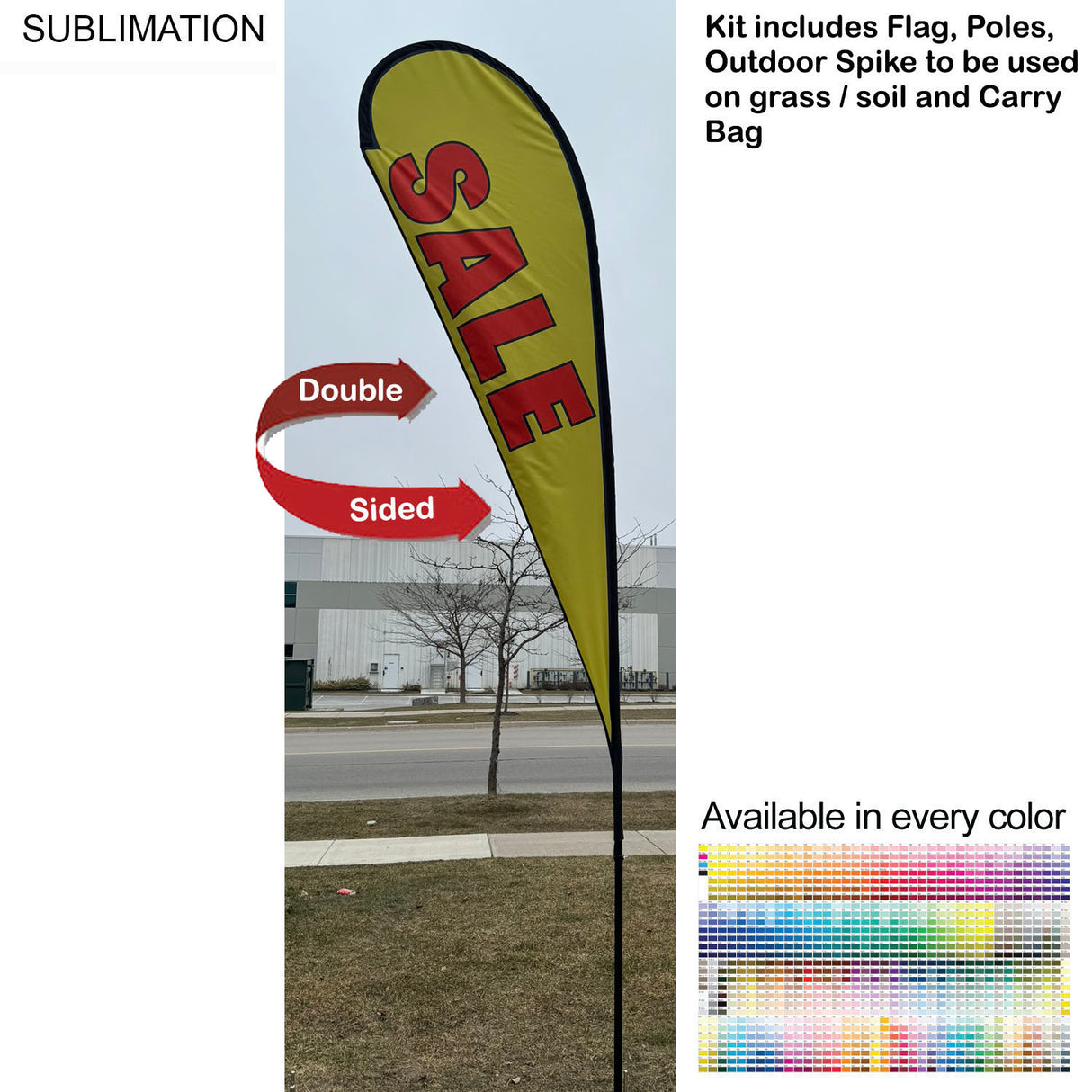 13.5' Large Tear Drop Flag Kit, Full Color Graphics Double Side, Outdoor Spike base and Bag Included