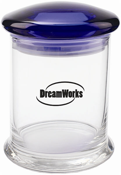 ~ Clear New Orleans glass Jar 12.25oz w/blue lid