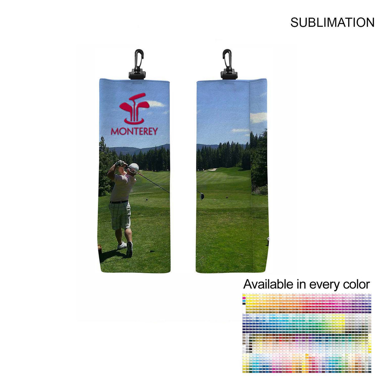 Microfiber Suede Shammy Golf Towel, Finished size 6x15, Trifold with Black Swivel Hook, Sublimated