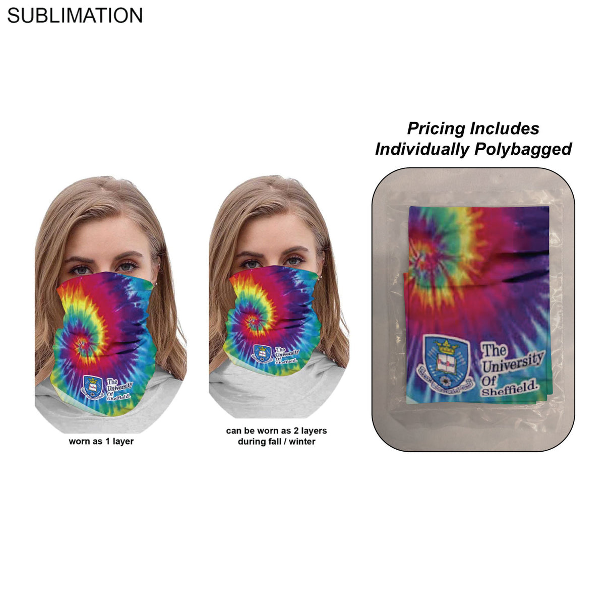Individually Polybagged Sublimated BEST VALUE lightweight Seamless Neck Gaiter
