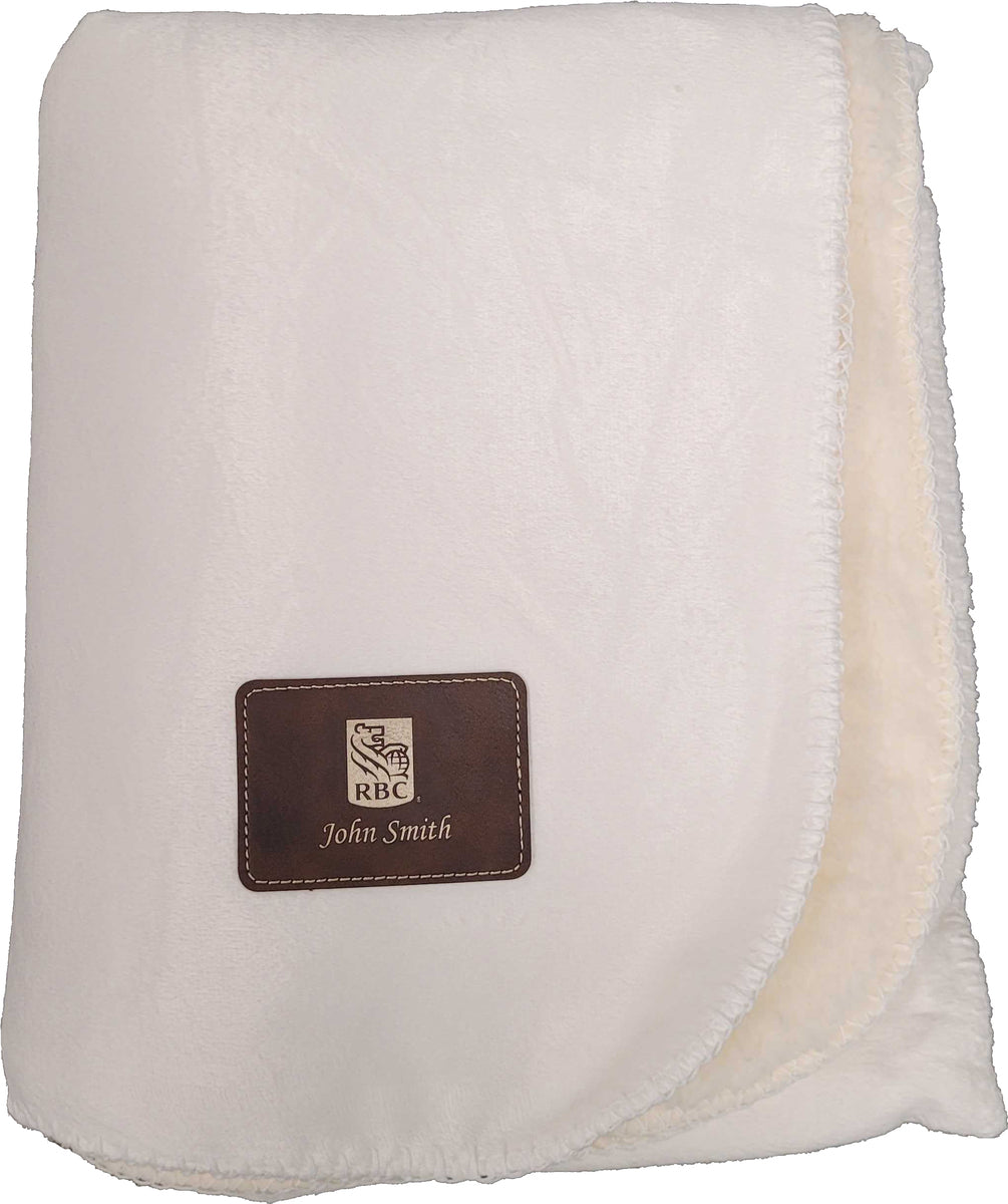 Personalized Sherpa Faux Wool Lined Micro Mink Throw, 50x60, with Lasered logo patch, NO SETUP