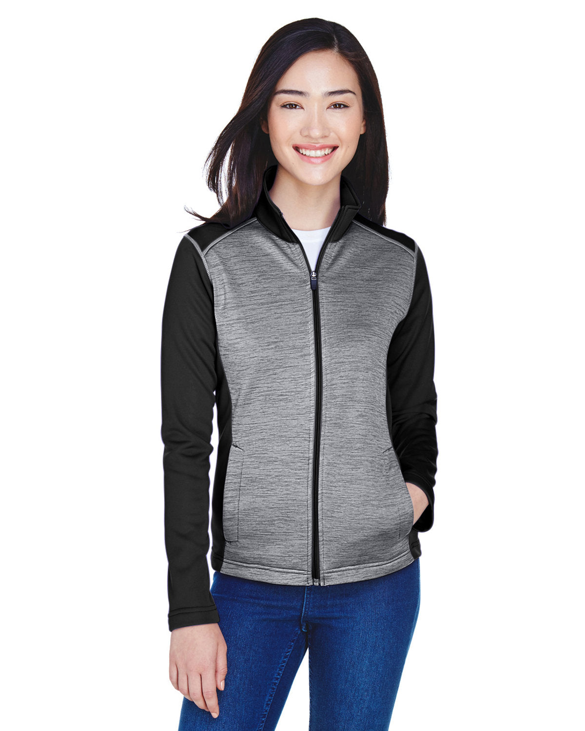 DEVON AND JONES Ladies' Newbury Colorblock Mélange Fleece Full-Zip