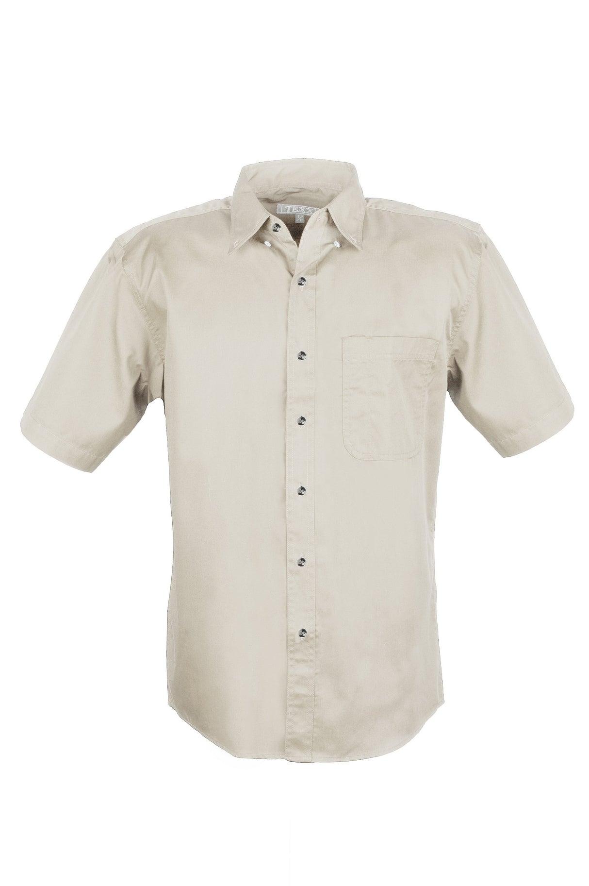 MEN EASY CARE COTTON BLEND DRESS SHIRTS SHORT Sleeve(STONE) (S-4XL)
