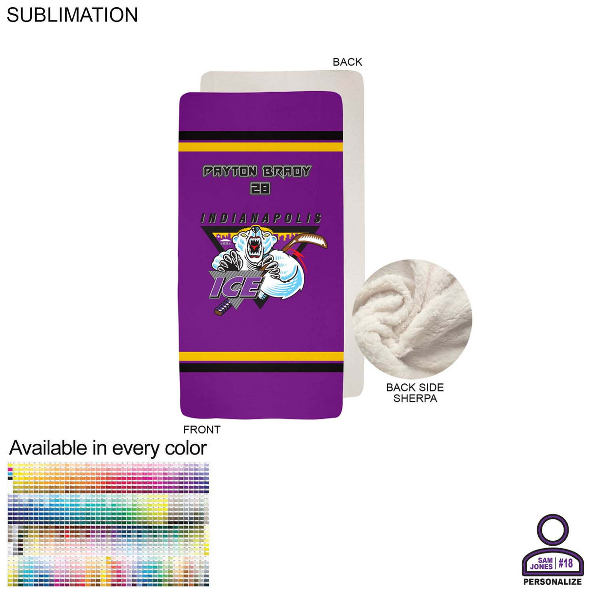 Personalized Sherpa Faux Wool Lined Micro Mink Throw, 30x60, Sublimated Edge to Edge 1 side