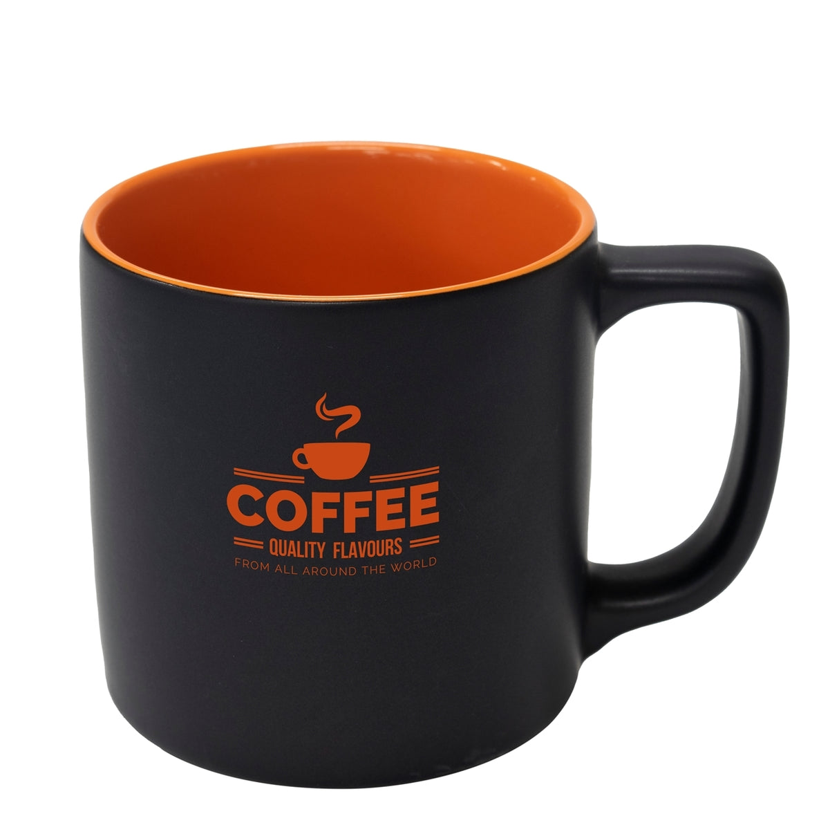 Arcadian 16oz two-tone matte ceramic mug black/orange in a Ripple box