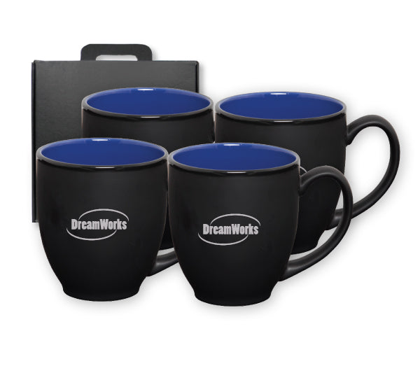 ~ Bistro 16oz 2tone black/blue mug S/4 in Raven gift box