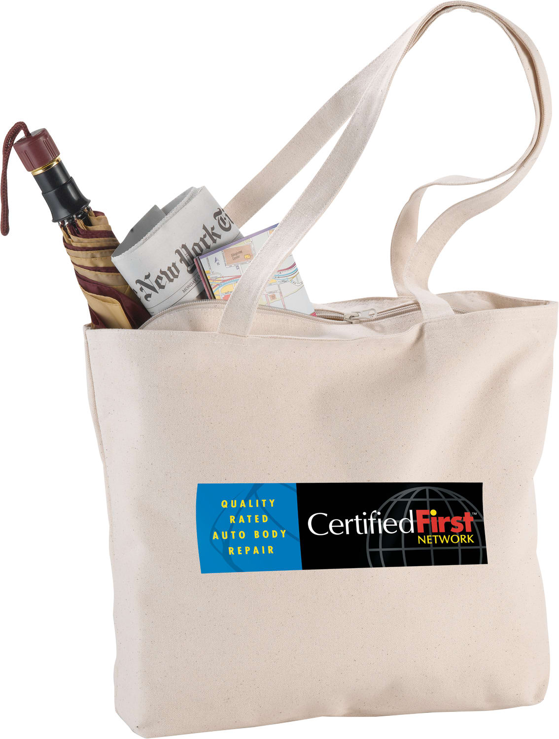 0003111 Zippered 12oz Cotton Canvas Shopper Tote
