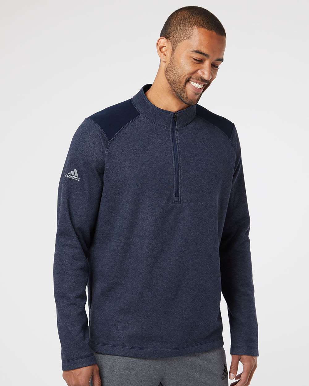 Adidas Heathered Quarter Zip Pullover w/Colorblocked Shoulders