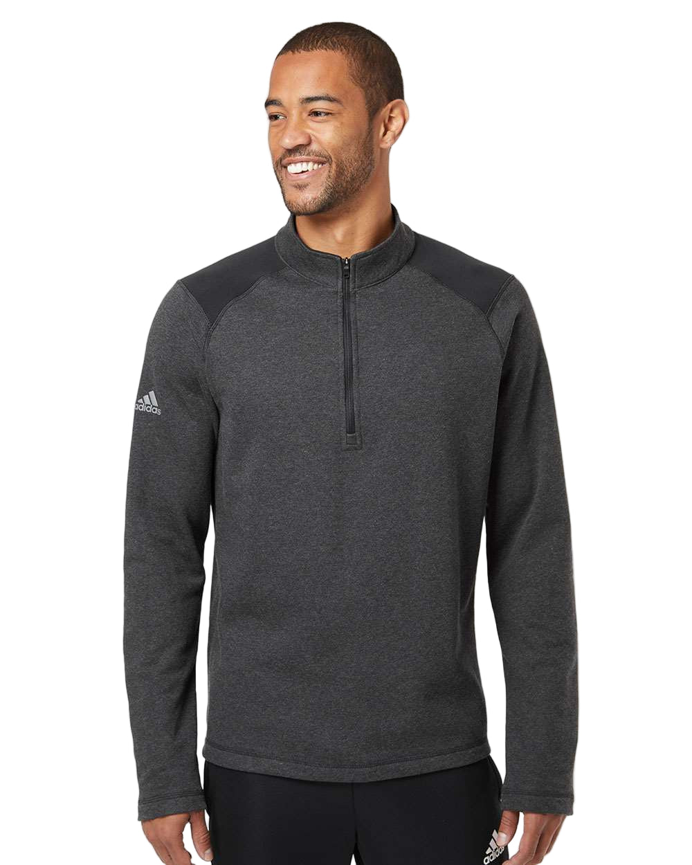 Adidas Heathered Quarter Zip Pullover w/Colorblocked Shoulders