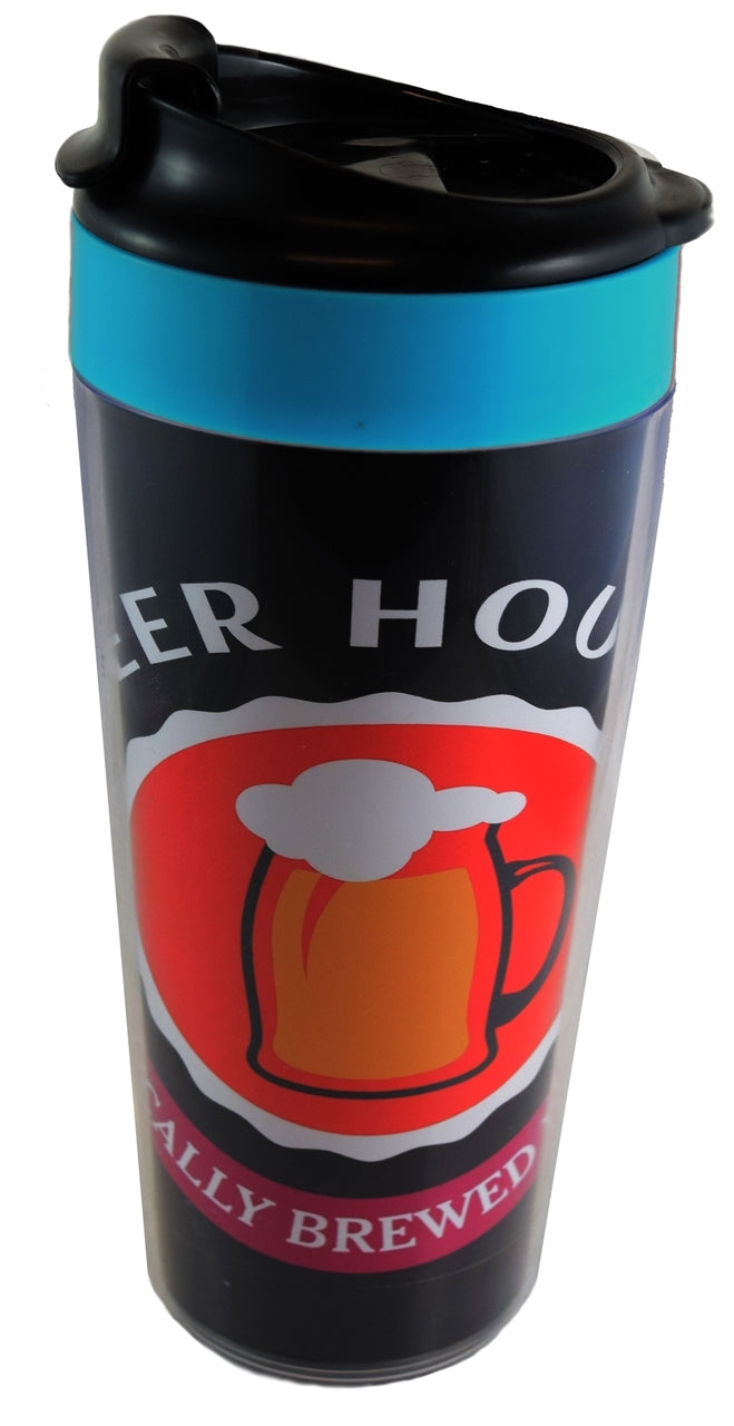 ~ 16oz Odyssey clear tumbler blue inner w/paper insert with flip top lid