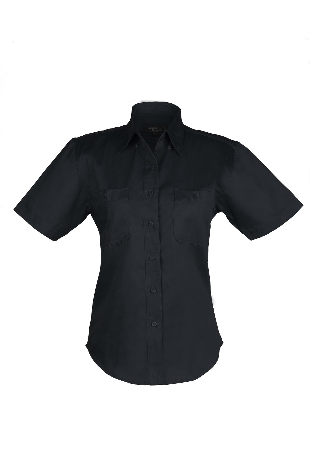 Ladies Cotton Blend Twill Short Sleeve Shirt (Black) (XS-3XL)