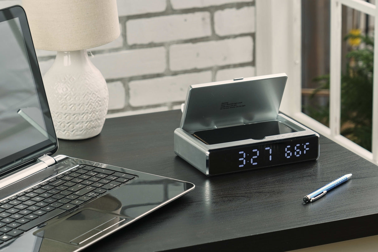 UV Sanitizer Desk Clock with Wireless Charging