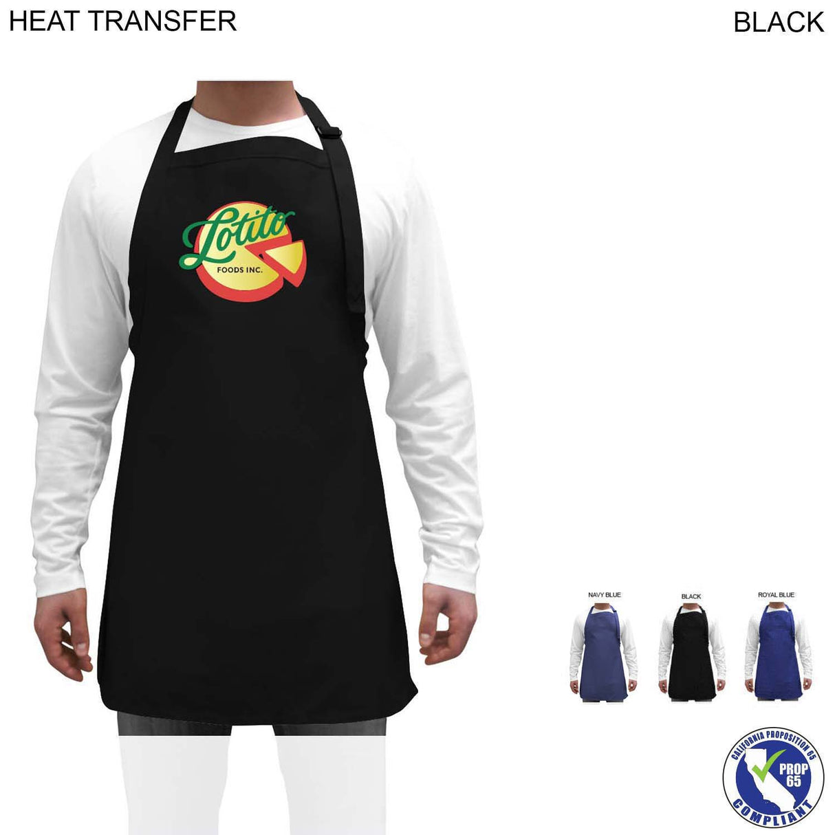 Domestic made Twill Bib Apron, 25x28, No Pockets, Adjust Neck, Heat Transfer Logo