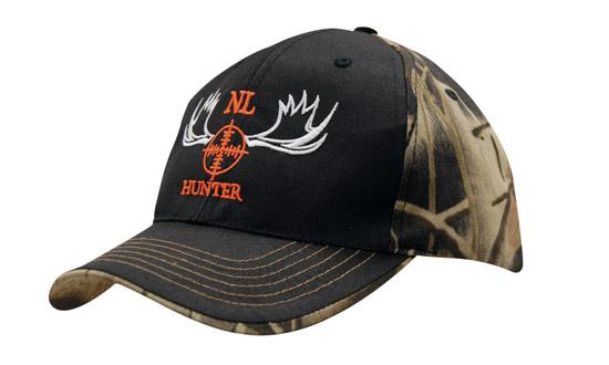 Leaf Print Camouflage Cap w/Plain Color Front & Top of Peak