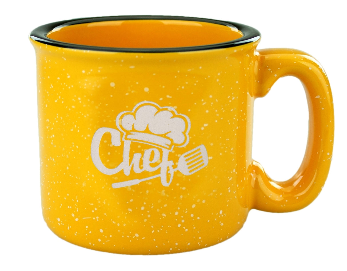 Santa Fe 15oz speckled/mustard mug with black rim - Etched