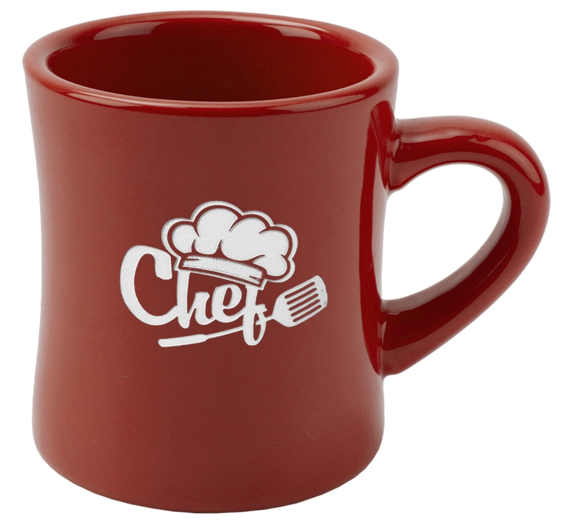 Diner 10oz red mug vitrified - Etched