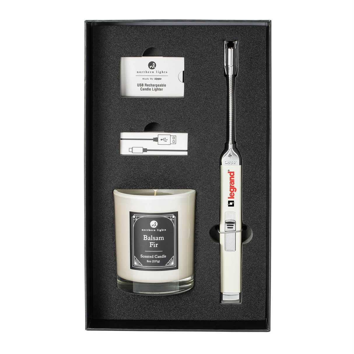 Zippo® Champagne Rechargeable Candle Lighter & 8 oz Balsam Fir Candle Gift Set