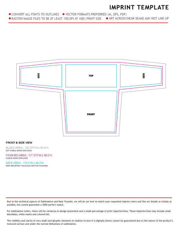 Sublimated Stretch Curved Fit Table Throw for 4ft Demo, Sampling Table, 3 sided, Open Back