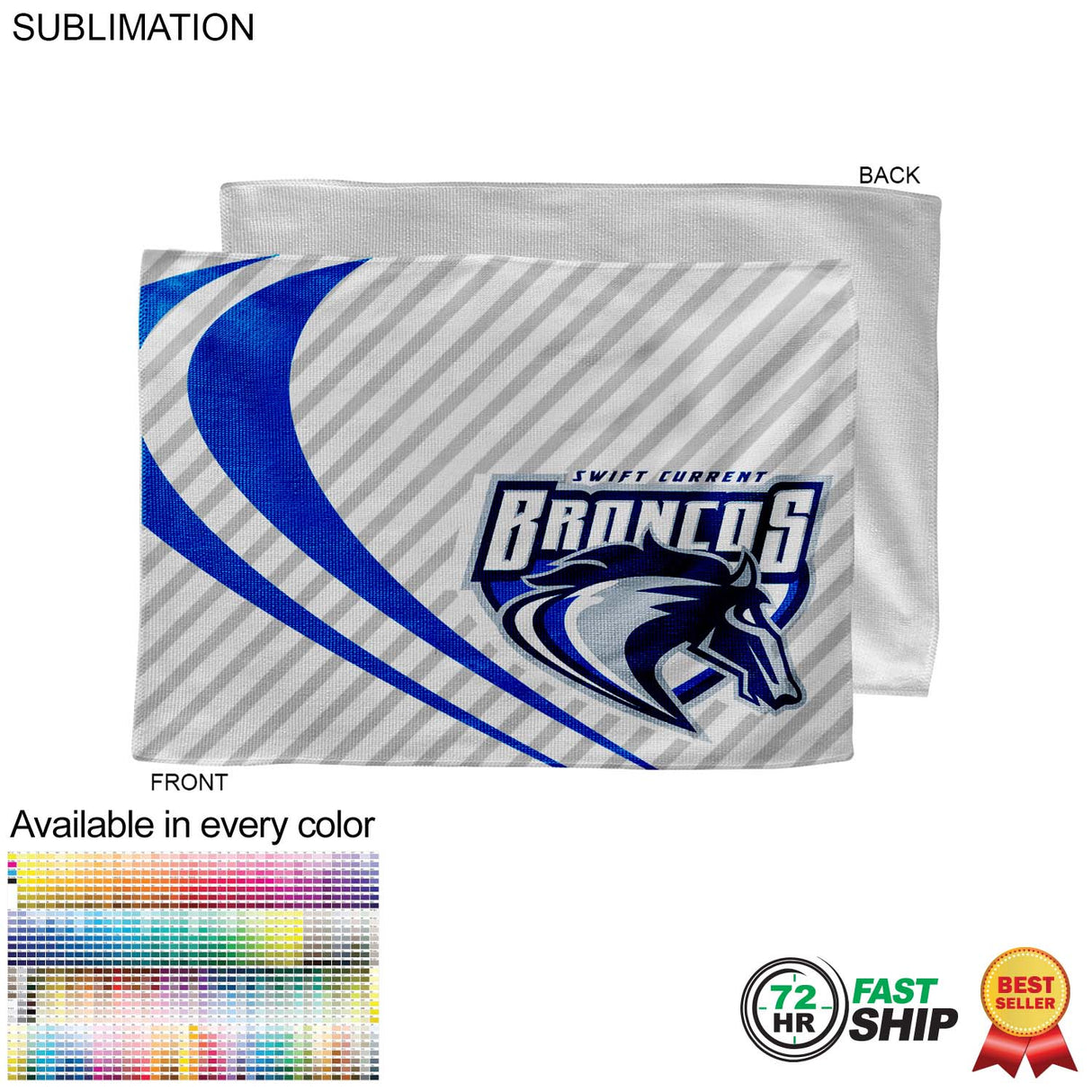 72 Hr Fast Ship - Microfiber Dri-Lite Terry Rally, Sports, Skate Towel, 12x18 Sublimated