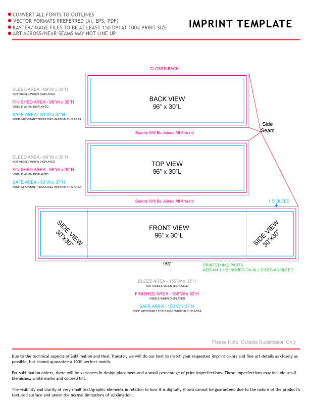 Sublimated Box Style Fitted Tablecloth for 8' Table, 4 sided, Closed back