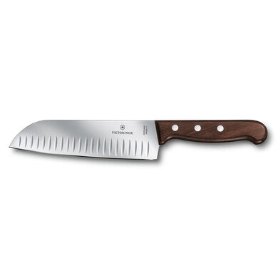 7'' Wood Santoku Knife w/Granton Blade