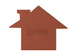 House Shaped single coaster brown, bonded leather - felt backing