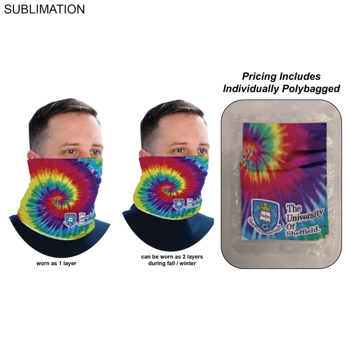 Individually Polybagged Sublimated BEST VALUE lightweight Seamless Neck Gaiter