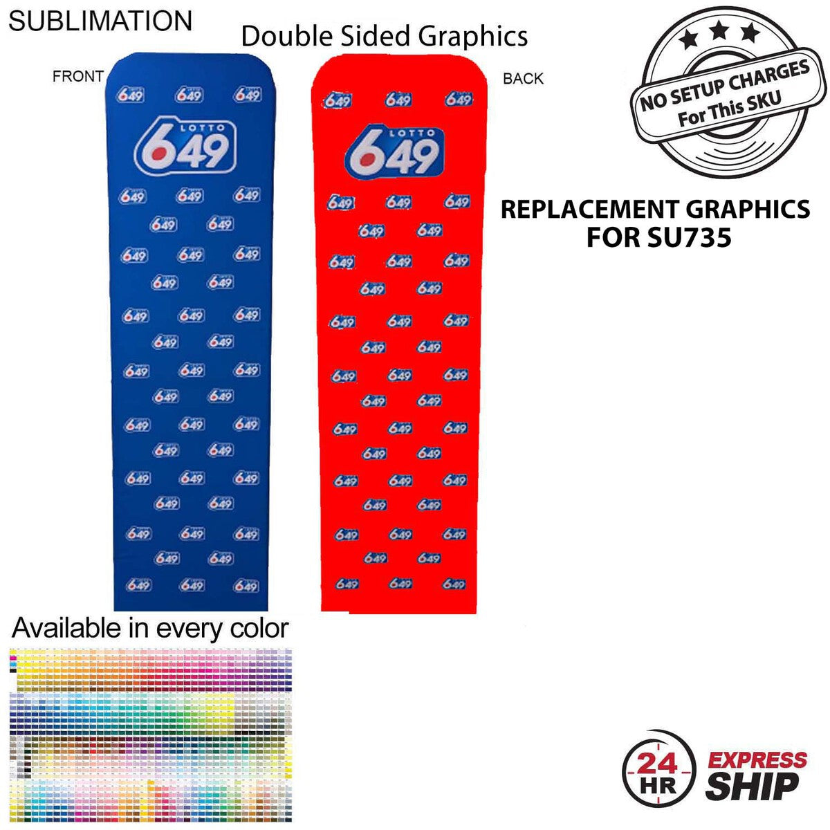 24Hr Express Ship - Replacement Full Color Graphics Double Sided for 2'W x 90"H EuroFit Banner