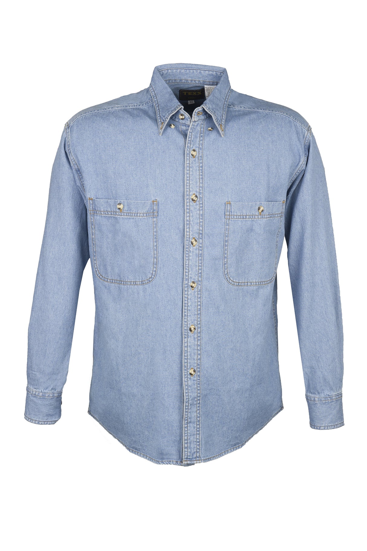 Men's Long Sleeve Gold Top Stitch Denim Shirt (2XS-5XL)