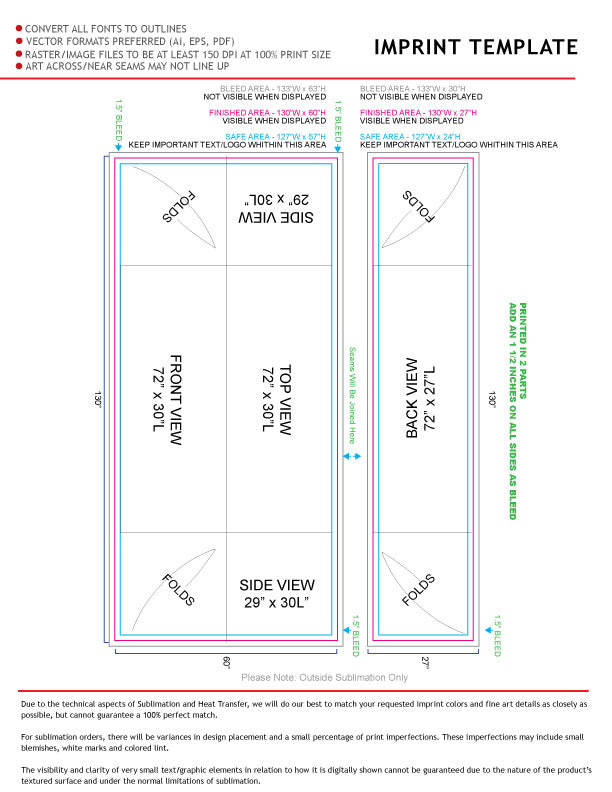 Sublimated Table Cloth for 6' table, Drape style, 4 sided, Closed Back