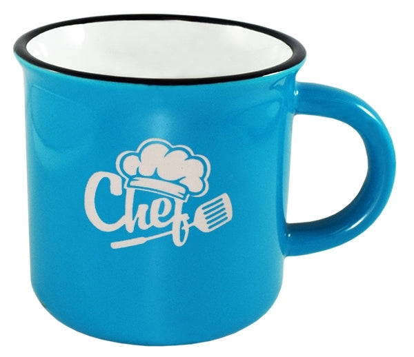 Fireside 16oz blue/white mug with black trim in a Ripple gift box - Etched