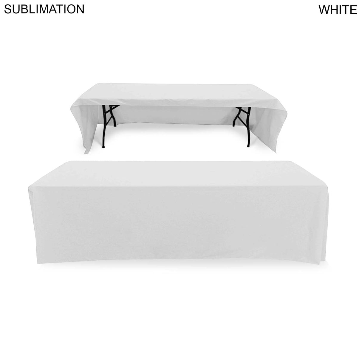 48 Hr Quick Ship - Sublimated Table Cloth for 8' Table, Drape Style, 3 sided, Open Back
