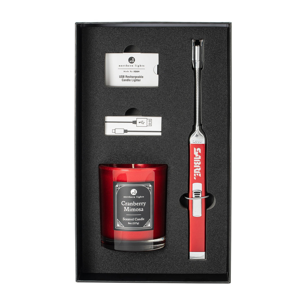 Zippo® Candy Apple Red Rechargeable Candle Lighter & 8 oz Cranberry Mimosa Candle Gift Set