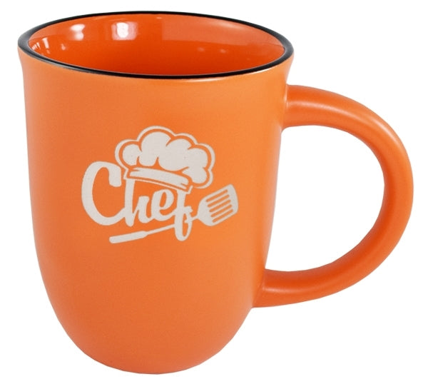 Salem 14oz orange matte ceramic mug with black trim - Etched