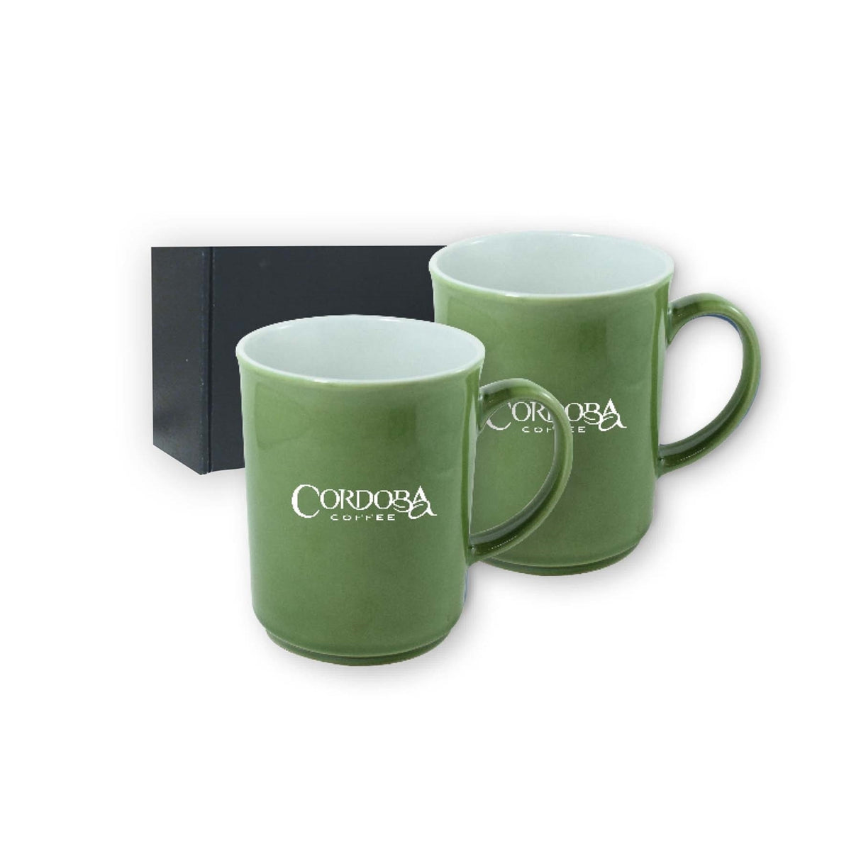 ~ Cyprus 2tone green/white 14oz mug set of 2 in Jet Gift box