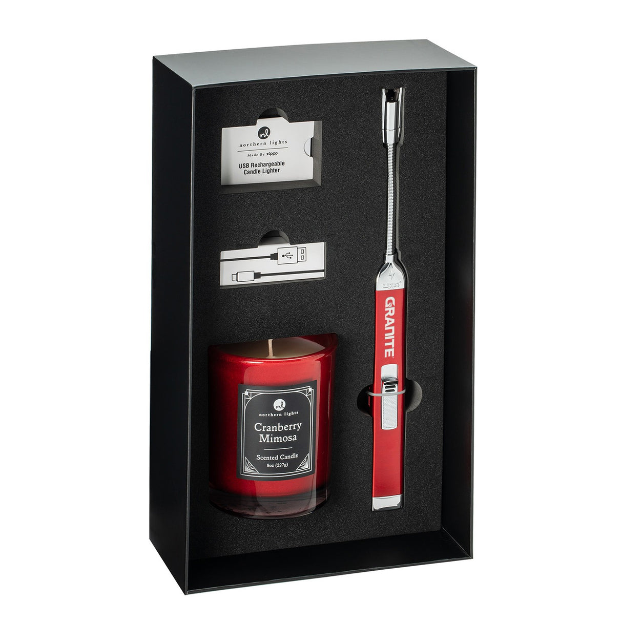 Zippo® Candy Apple Red Rechargeable Candle Lighter & 8 oz Cranberry Mimosa Candle Gift Set