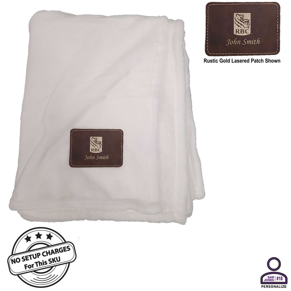 Personalized Plush and Cozy Mink Flannel Fleece Blanket, 50x60, with Lasered logo patch, NO SETUP