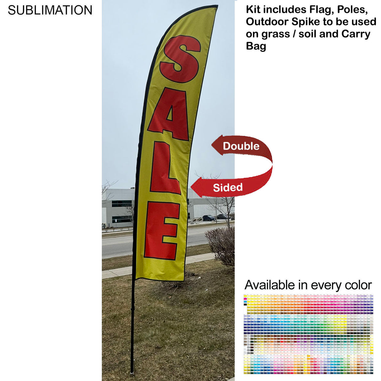 15' Large Feather Flag Kit, Full Color Graphics Double Sided, Outdoor Spike base and Bag Included