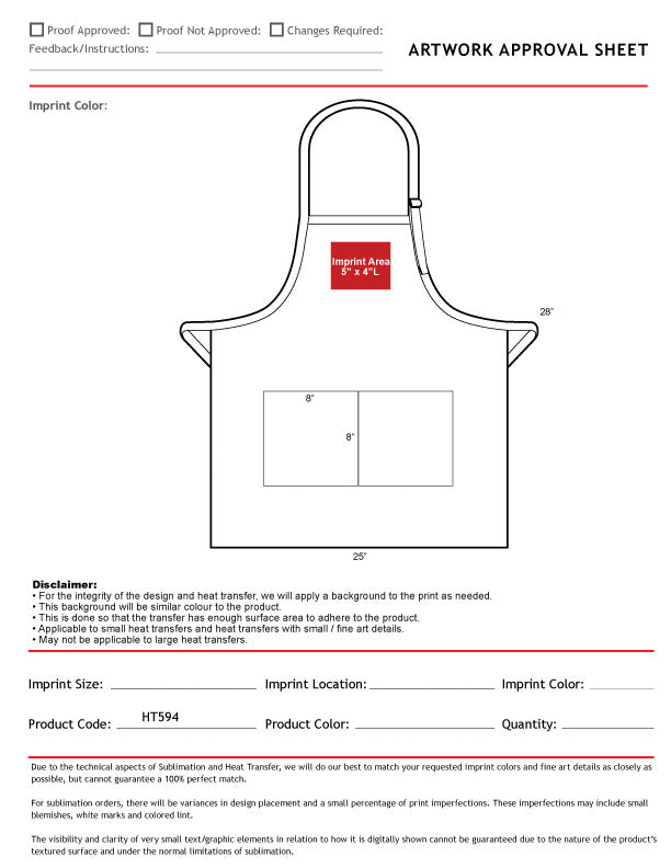 Twill Bib Apron, 25x28, 2 Pockets, Adjustable Neck, Heat Transfer Logo, In Stock