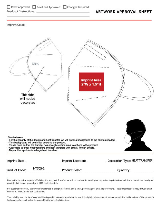 Individually Polybagged KN95,5-Ply Face Masks, FDA EUA List, Full color Transfer logo left side