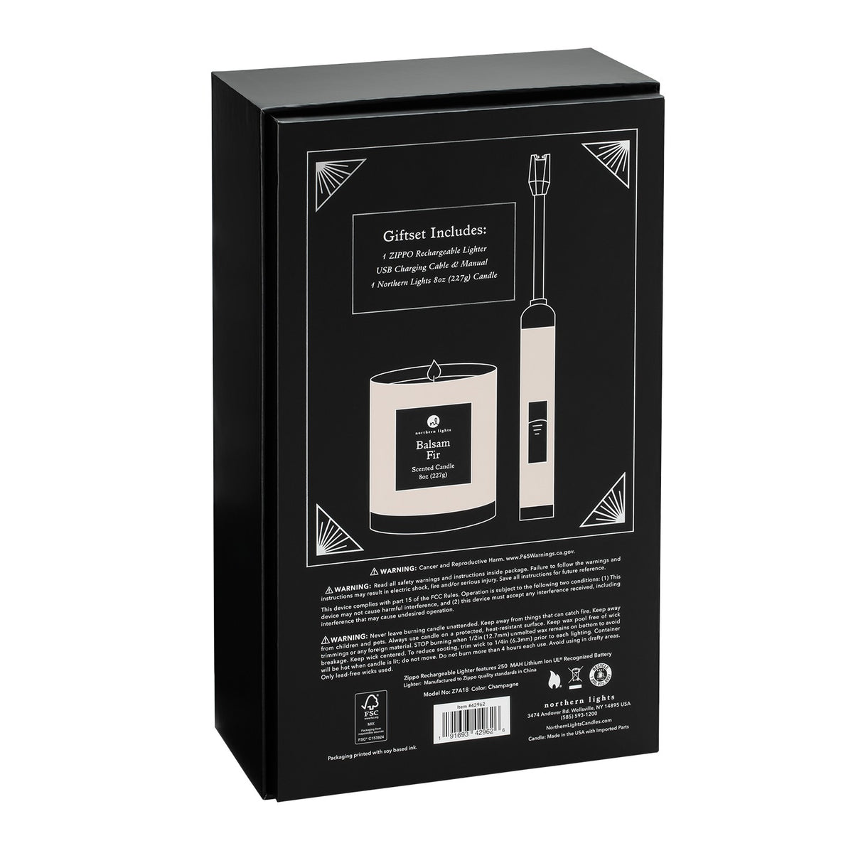 Zippo® Champagne Rechargeable Candle Lighter & 8 oz Balsam Fir Candle Gift Set