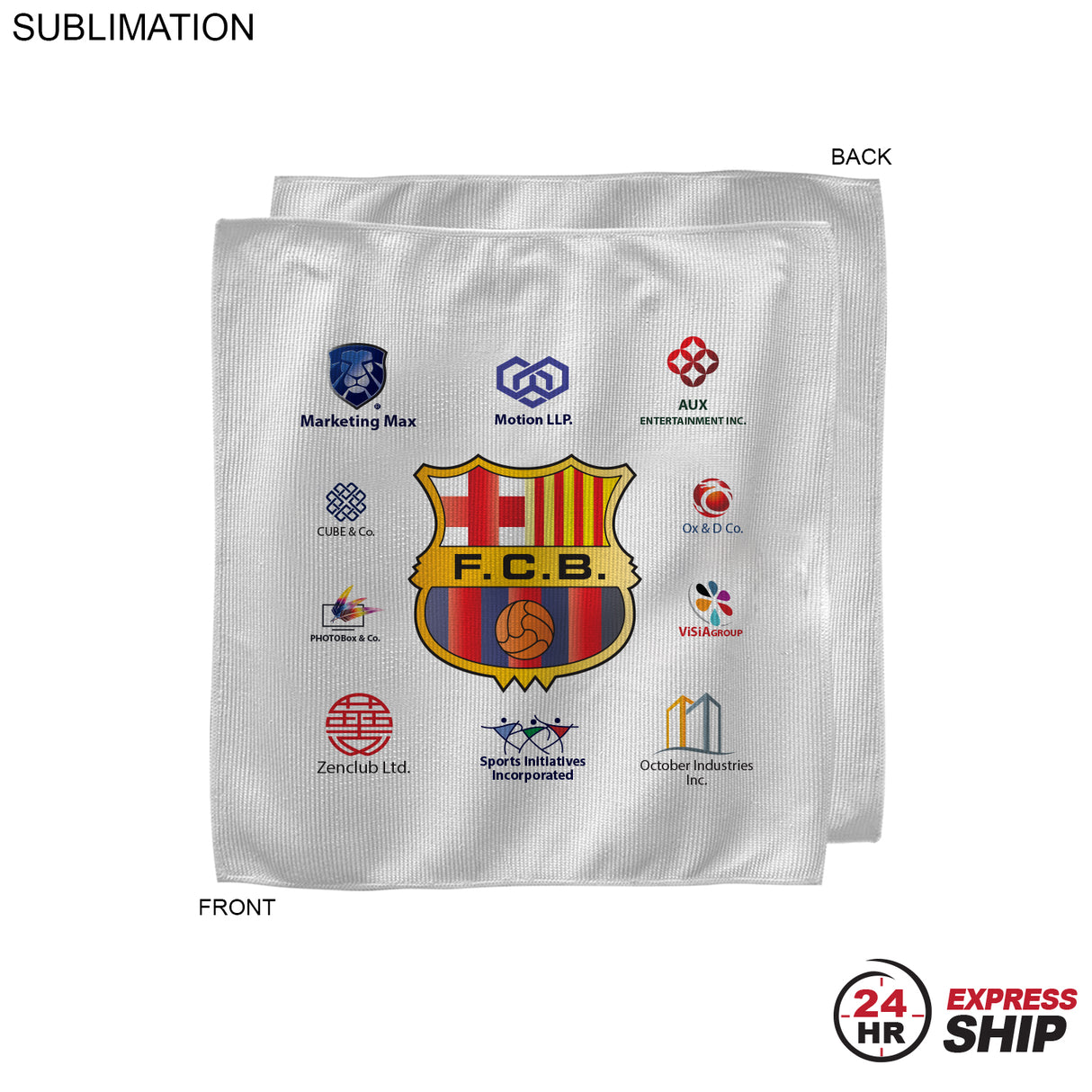 24 Hr Express - White Microfiber Dri-Lite Terry Sponsorship Rally Towel, 10x10, Sublimated