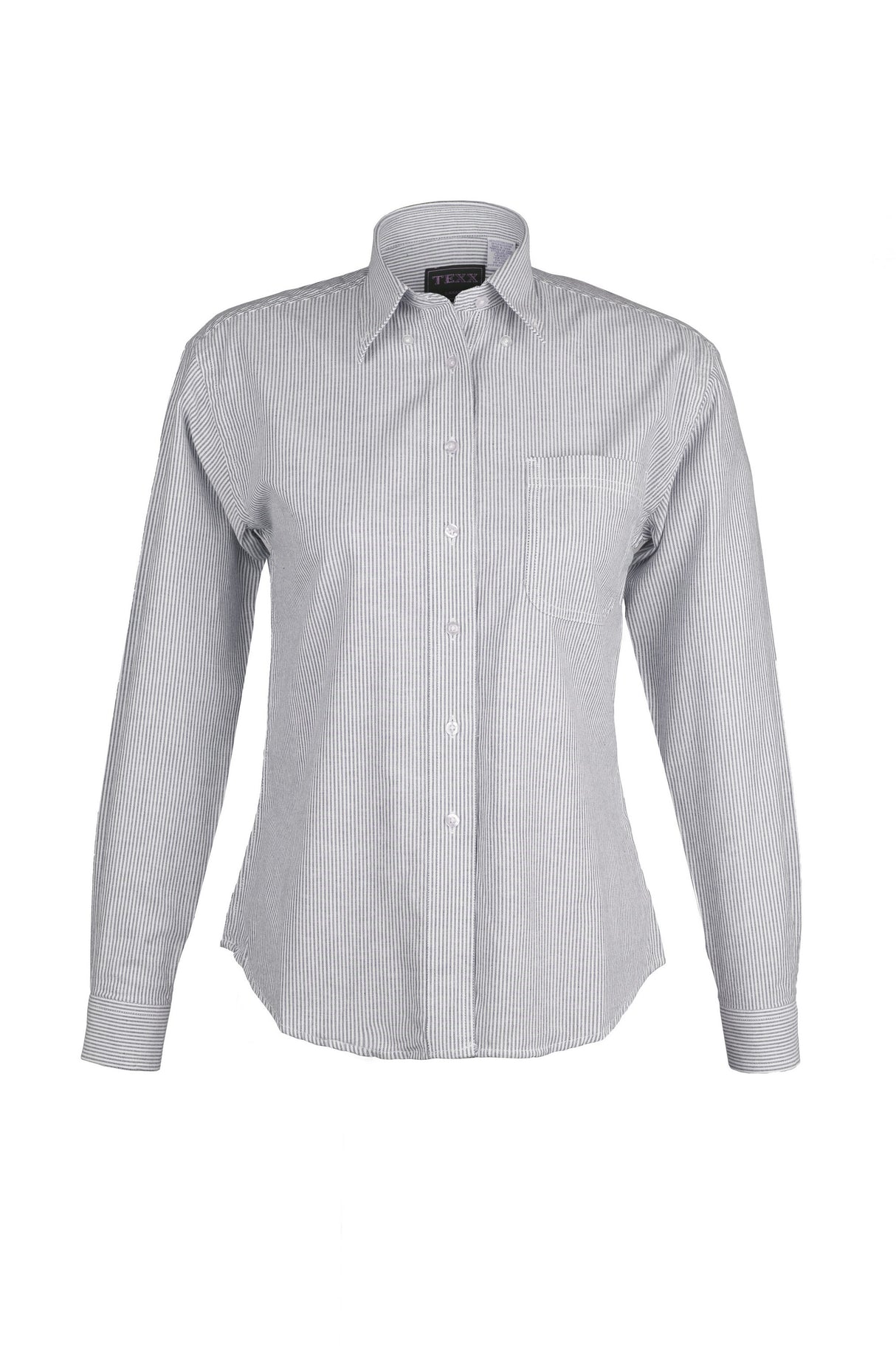 Ladies COTTON BLEND Oxford Striped Long Sleeve Shirt (BLACK) (XS-3XL)