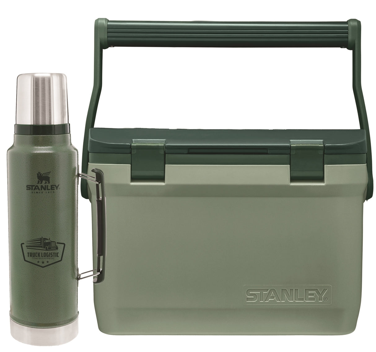 ~ Stanley® Set -Hammertone Green Vacuum Bottle 1.5qt & Light Green Adventure Cooler 16qt