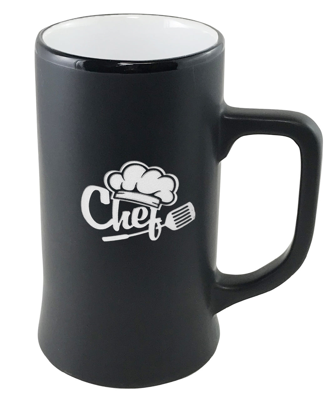 Cambria 14oz ceramic stein matte black with white interior in Ripple gift box - Etched