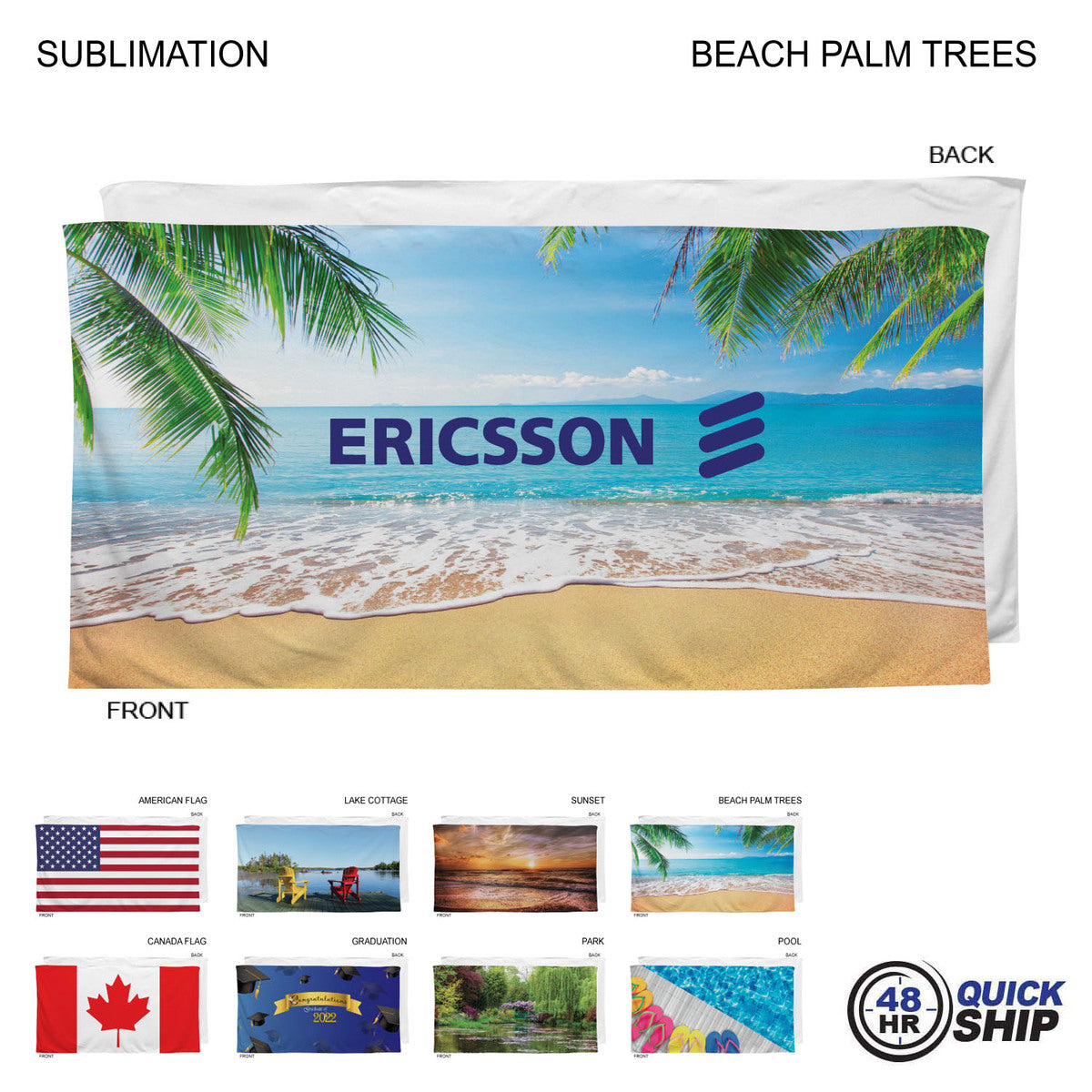 48 Hr Quick Ship - Stock Design Sublimated, Heaviest Weight, Plush Velour Terry Beach Towel, 30x60