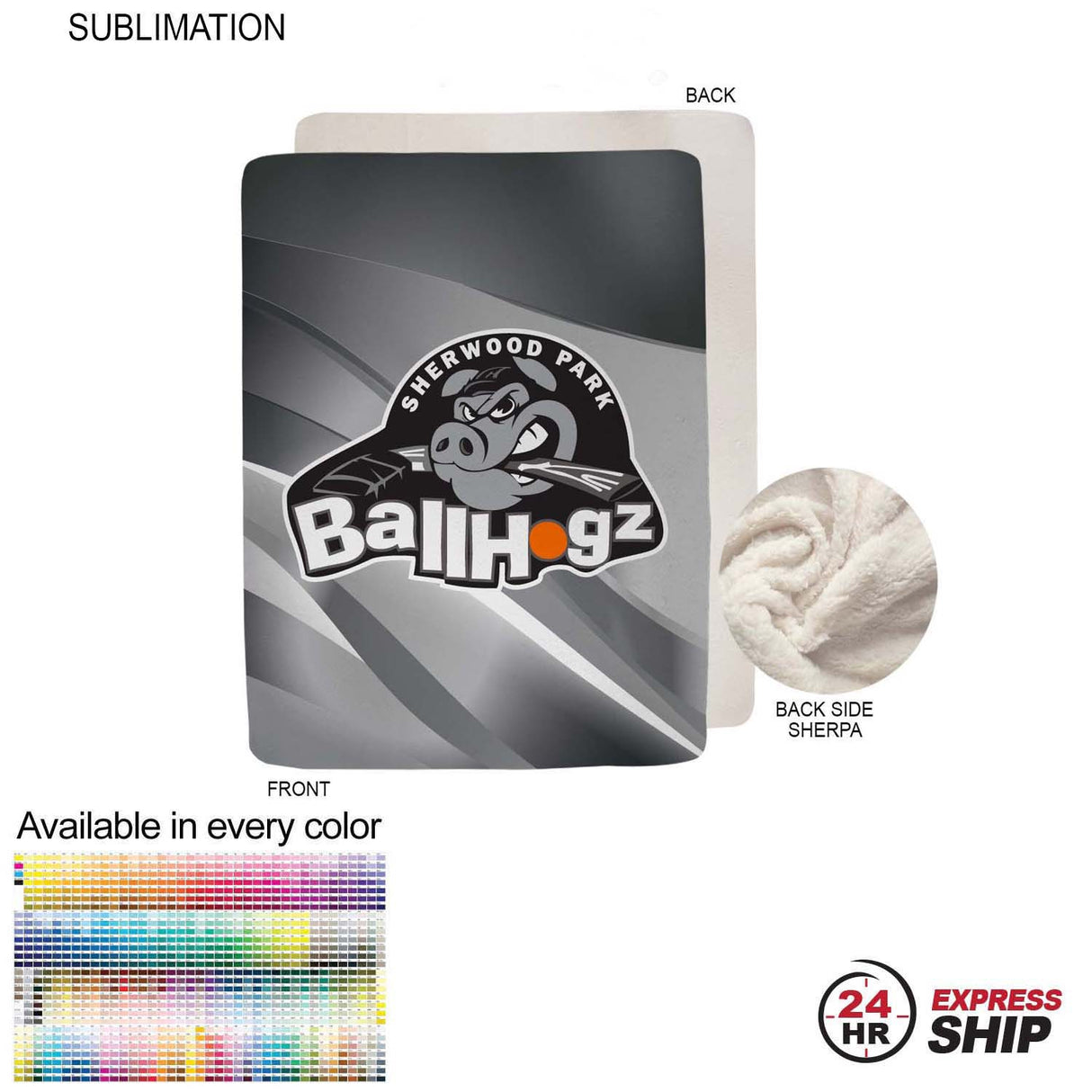 24 Hr Express Ship - Sherpa Faux Wool Lined Micro Mink Throw, 60x80, Sublimated Edge to Edge 1 side