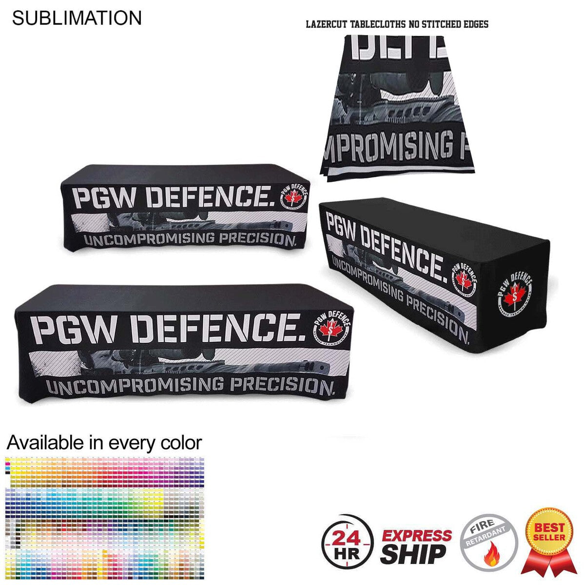 24Hr Express Ship - 8' LazerCut 4-Sided Sublimated Tablecloth, Drape Style, Closed Back