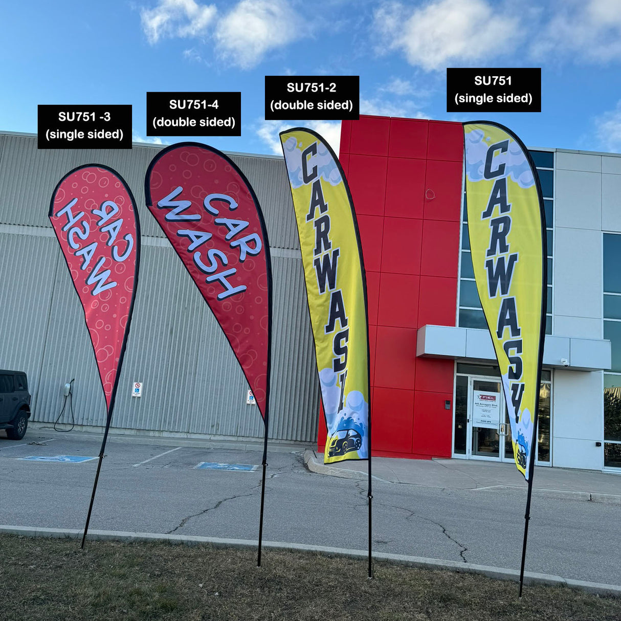 12' Medium Tear Drop Flag Kit, Full Color Graphics Double Sided, Outdoor Spike base and Bag Included